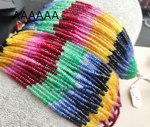 AAAAAA-abalorios sueltos facetados de esmeralda/rubí/zafiro, redondos, verde/rojo/azul, 2-4MM, para fabricación de joyas DIY, FPPJ, naturaleza, venta al por mayor ► Foto 1/6