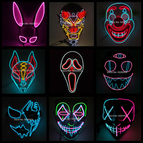 Gran oferta, máscara LED brillante, máscara de fiesta de Halloween, máscara Rave, traje de fiesta de carnaval, máscaras Fiesta de DJ iluminadas, accesorios de Cosplay de Anime ► Foto 1/6