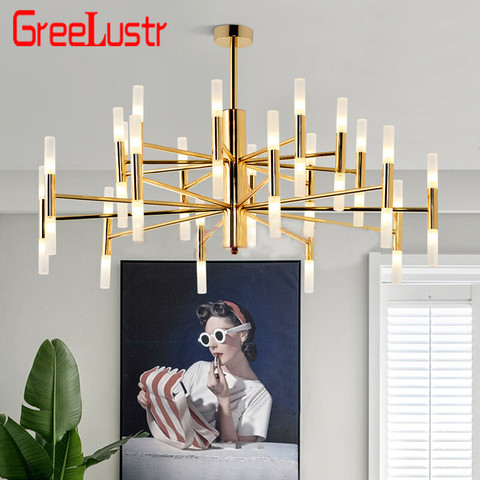 Lámpara de araña led G4 de diseño dorado/Negro, tubo moderno, Lustre, lámpara colgante para sala de estar, loft, arte, lámparas suspendidas ► Foto 1/6