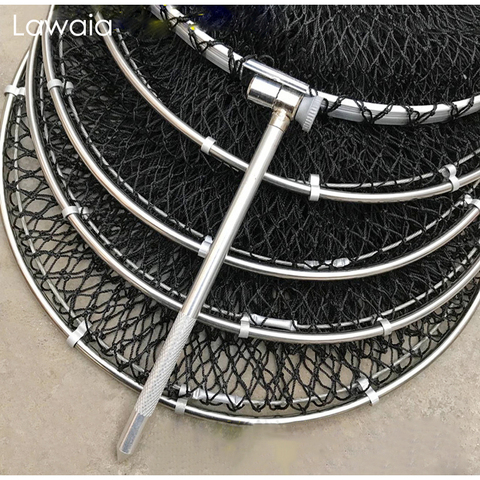 Lawaia-jaula de redes de pesca plegable, malla de mano pequeña de alambre trenzado negro resistente, bolsa de pescado de secado rápido, anillos de malla de acero inoxidable ► Foto 1/5