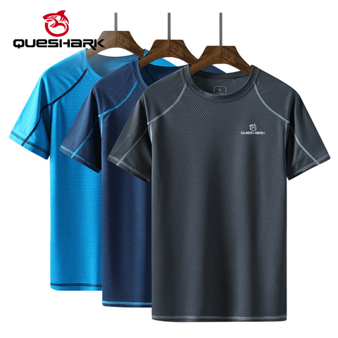 QUESHARK, camiseta profesional para correr de secado rápido para hombre, camisetas holgadas, camisetas transpirables para gimnasio, acampar, senderismo y ciclismo, camisetas M-8XL talla ► Foto 1/6