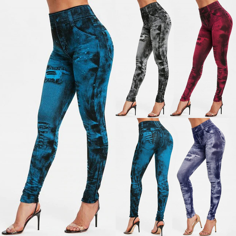 Elástico Sexy imitación Leggins vaqueros falsos pantalones de cintura alta Fitness Slim Leggins Mujer 2022 Sport polainas para las mujeres calientes ► Foto 1/6