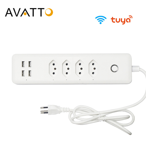 AVATTO-regleta inteligente con 4 salidas y 4 puertos usb, WiFi, cable de extensión de 1,4 m, funciona con Alexa y Google Home, brasil ► Foto 1/6