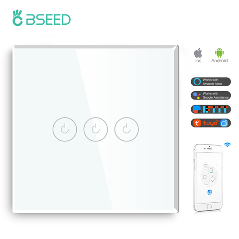 BSEED-Interruptor táctil para luz inteligente, 3 Entradas, Wifi, color blanco, negro, dorado, compatible con aplicación Tuya y Google ► Foto 1/6