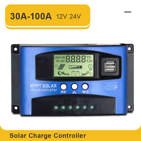 Controlador Solar MPPT, regulador de cargador de celdas solares con carga, 100A, 60A, 50A, 40A, 30A, doble USB, pantalla LCD de 12V y 24V ► Foto 1/6