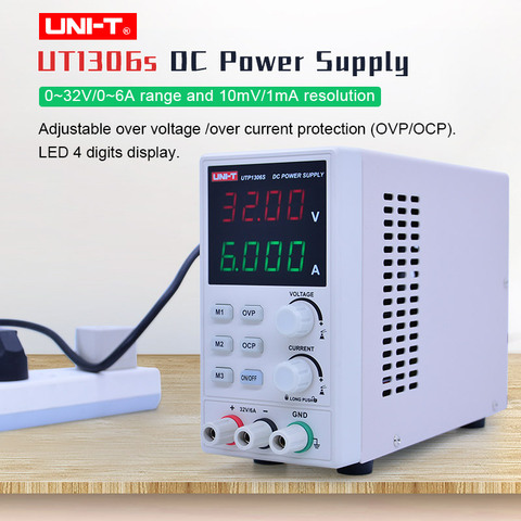 UNI-T fuente de alimentación regulada por CC UTP1306S, tubo digital LED, 4 dígitos, pantalla 32V/6A AC 220V 50Hz, interruptor regulador de voltaje CC ► Foto 1/6