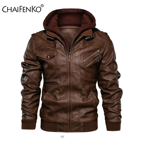 CHAIFENKO-chaqueta de cuero para hombre, abrigo de piel sintética con cuello levantado y tapa, informal, a la moda, para invierno ► Foto 1/6