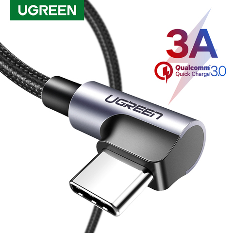 UGREEN-Cable USB tipo C de nailon para móvil, Cable USB tipo C de 90 grados para Xiaomi Mi 8, Samsung Galaxy S9 Plus, USB-C de teléfono móvil ► Foto 1/6