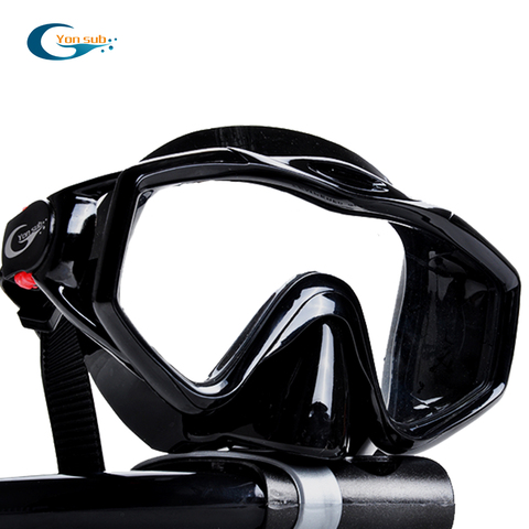 Máscara de buceo profesional de vidrio templado de silicona + Snorkel negro seco para caza submarina ► Foto 1/6