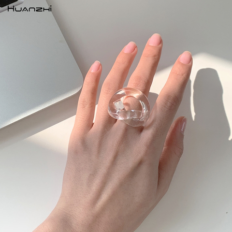 HUANZHI-Anillos irregulares transparentes de resina para mujer y niña, joyería de fiesta ► Foto 1/6