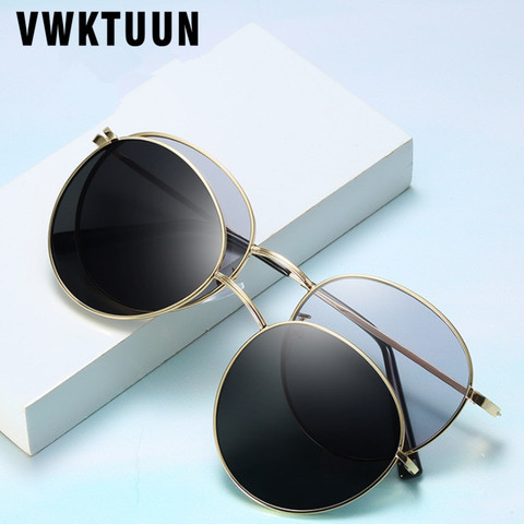 VWKTUUN gafas de sol de las mujeres Clips redondos magnético gafas de sol imán Clip en lentes de sol para dama Marco de aleación de doble lente gafas ► Foto 1/1