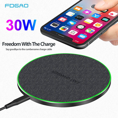 FDGAO-cargador inalámbrico Qi para móvil, almohadilla de carga rápida de inducción tipo C, 30W, para iPhone 11 Pro, XS, X, XR, 8, Samsung S20, S10, Mi Xiaomi 10, 9 ► Foto 1/6