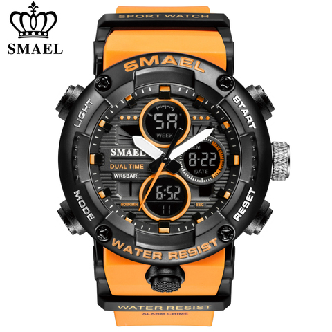 SMAEL relojes militares 50m resistente al agua deporte cronómetro alarma LED Digital Reloj hombres gran Dial reloj para hombre reloj Masculino ► Foto 1/6