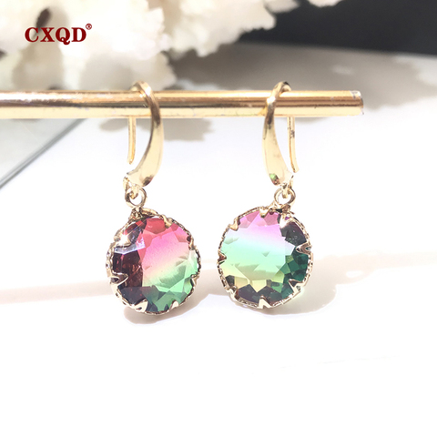 CXQD-Pendientes colgantes de cristal para mujer, aretes coloridos brillantes transparentes, círculo, joyería, regalo para amantes ► Foto 1/6