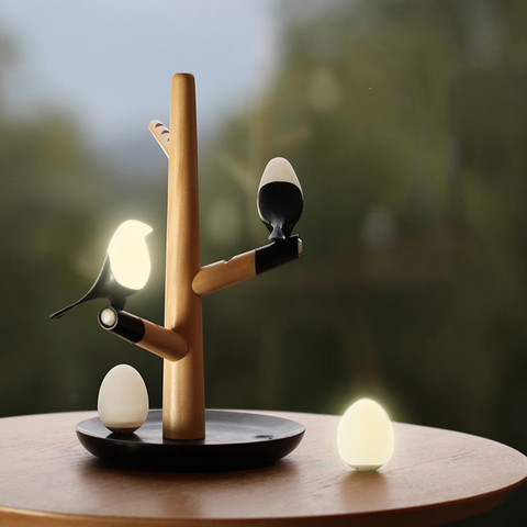 Magpie Bird-cargador USB de luz nocturna, lámpara LED de escritorio de inducción con vibración inteligente, huevos pequeños, luz LED de decoración para el hogar, regalos ► Foto 1/6