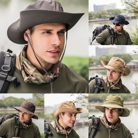 Sombrero de pescador de Boonie para hombre y mujer, sombrero de pescador pescando, ala ancha, sombrero de Safari para exteriores, ala ancha lavada, de algodón, estilo militar, Unisex ► Foto 1/6