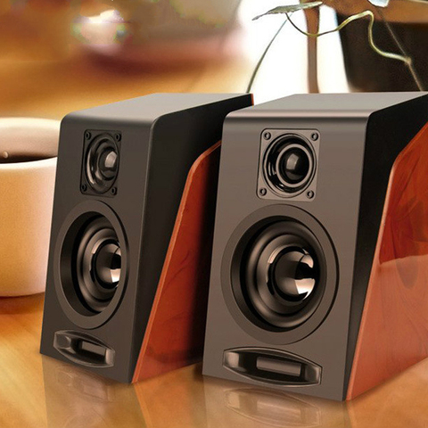 Altavoces de combinación de madera con cable USB, altavoces de ordenador, altavoces de graves para reproductor de música estéreo, caja de sonido de Subwoofer para PC y teléfonos móviles ► Foto 1/6