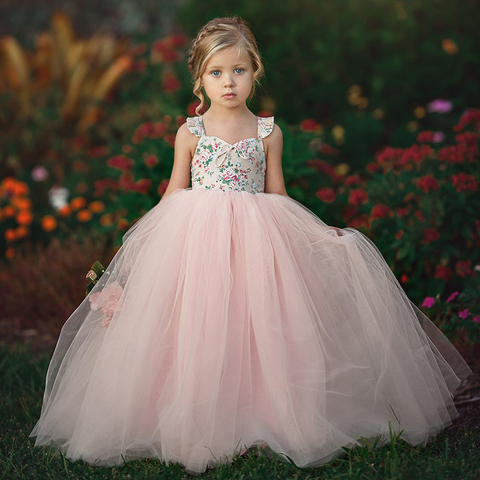 Vestido de princesa para niñas de 1 a 7 años, tutú de tul para fiesta de noche, boda, cumpleaños, maxivestido largo de verano ► Foto 1/6