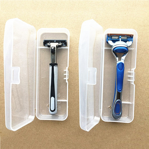 Caja de afeitar portátil para hombre, caja de almacenamiento de plástico transparente con soporte para máquina de afeitar ► Foto 1/6