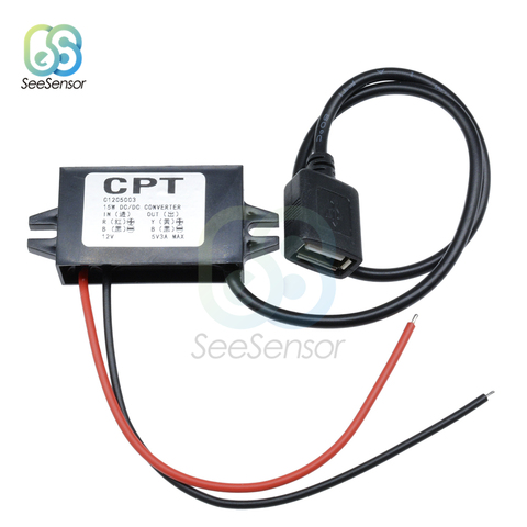 Adaptador de salida de fuente de alimentación para coche, regulador reductor de voltaje de CC/cc 12V a 5V 3A 15W USB, bajo calor ► Foto 1/6