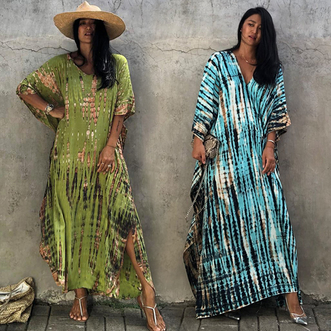 100% de algodón estampado bohemio para mujer, Vestido de playa, traje de baño cubierta, Túnica de verano para bañadores para mujer, caftán Q1218 ► Foto 1/6