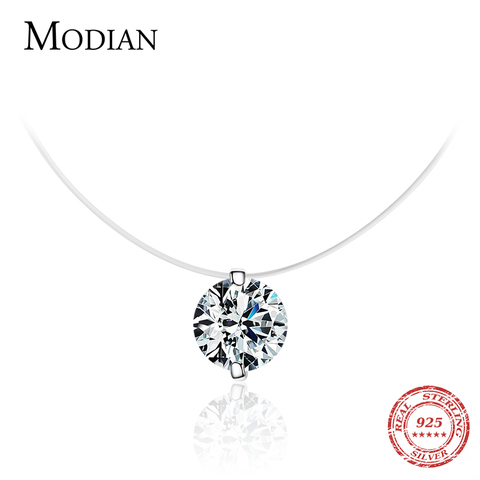 Modian-Colgante de cadena transparente de plata para mujer y niña, gargantilla de hilo de pesca de CZ transparente, Plata de Ley 925 auténtica, joyería ► Foto 1/5