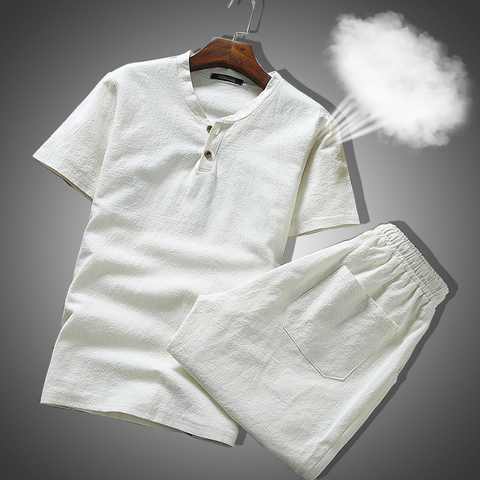 Conjunto de ropa de verano para hombre, traje de dos piezas de tela de lino transpirable, chándal de talla grande 5XL, 2022 ► Foto 1/6