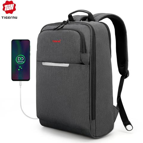 Tigernu-Mochila antirrobo con carga USB para hombre y mujer, morral escolar a prueba de salpicaduras, 1415