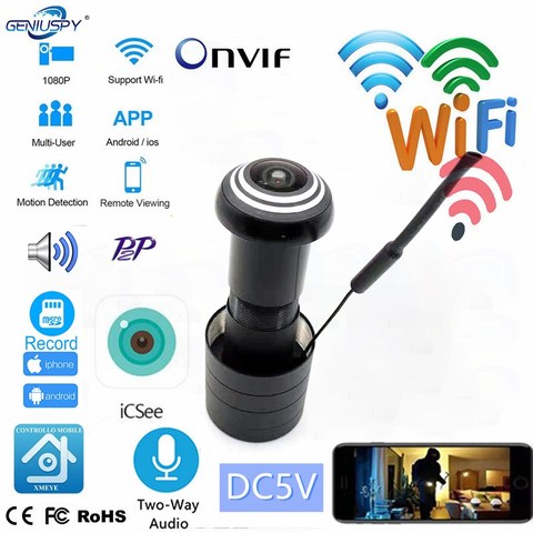 Seguridad del Hogar 1080P HD H.265 P2P 1,66mm lente ojo de pez CCTV mirilla puerta ojo agujero Wifi Cámara TF ranura para tarjeta con Audio ► Foto 1/6