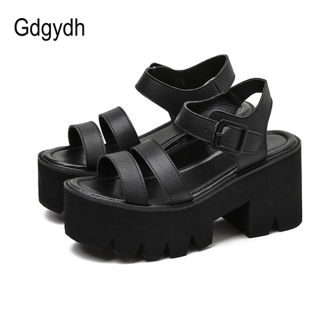 Gdgydh-Sandalias de plataforma negra para mujer, zapatos de tacón de bloque informales con hebilla a la moda, alta calidad, baratos, verano, 2022 ► Foto 1/6