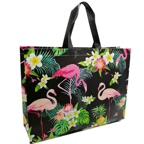 Bolsa de comestibles plegable de tela no tejida, bolso de viaje rosa con diseño de flamenco y flores, bolsa de compra reutilizable ► Foto 1/6