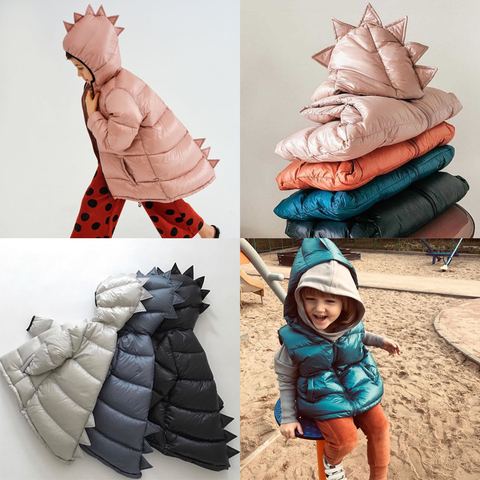 Kukukid-Chaqueta de plumón para niños y niñas, Abrigo con capucha de dinosaurio, plumón de pato blanco, prendas de vestir cálidas, novedad de invierno ► Foto 1/6