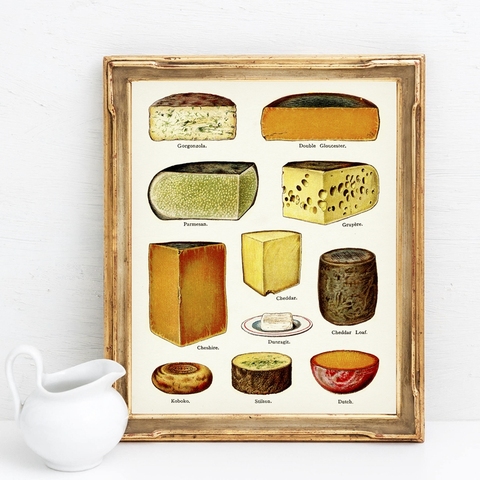 Cuadro Vintage sobre lienzo para decoración de pared de cocina, cartel con tabla de queso, cuadro sobre lienzo para pared, imagen decorativa para comedor ► Foto 1/6