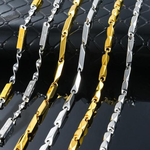 Cadena Rolo de acero inoxidable para hombre, collar de bambú de alta calidad, Color dorado y plateado, 20 