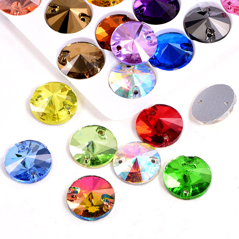 29 colores 6 tamaños ronda costura tipo Rivoli de diamantes de imitación de cristal para coser pedrería Flatback redondo de vidrio piedras para coser ropa Y2818 ► Foto 1/6