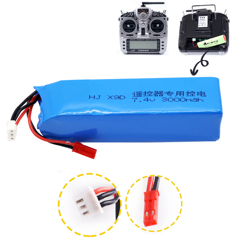 Batería Lipo de 7,4 V, 3000mAh, 2S, para transmisor Frsky Taranis X9D Plus, accesorios de juguete, batería Lipo de alta capacidad mejorada de 7,4 V ► Foto 1/6