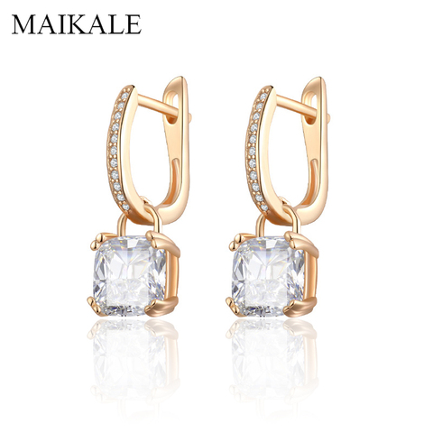 MAIKALE-pendientes de gota de circonita cuadrada para mujer, aretes colgantes chapados en oro y plata, joyería romántica, regalos para mujer ► Foto 1/6