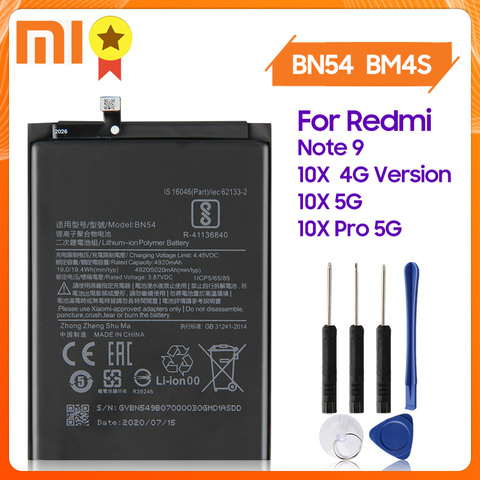 Original Xiaomi BN54 BM4S de la batería del teléfono para Xiaomi Redmi Nota 9 Note9 Redmi 10X 4G Redmi 10X 5G 10X Pro 5G Original herramienta de batería ► Foto 1/6