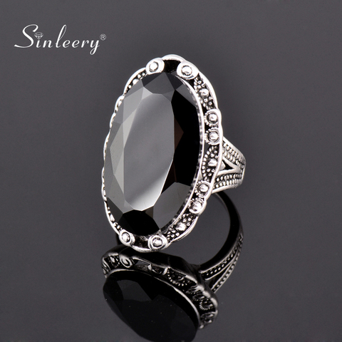 Anillos de piedra ovalados negros Grandes Vintage para mujer talla 6 7 8 9 10 joyería de Color plata antigua Anel jz516 SSC ► Foto 1/6