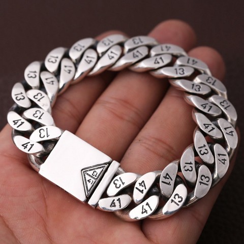 100%-pulsera de plata de ley 1314 con diseño de corazón para hombre, brazalete, plata esterlina, estilo tailandés, toma triangular, 16MM, s925 ► Foto 1/6
