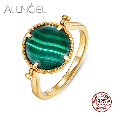 ALLNOEL ajustable anillos para las mujeres sólida plata 925 anillo de la malaquita Natural arenas azules piedra usar delantera y trasera ► Foto 1/6