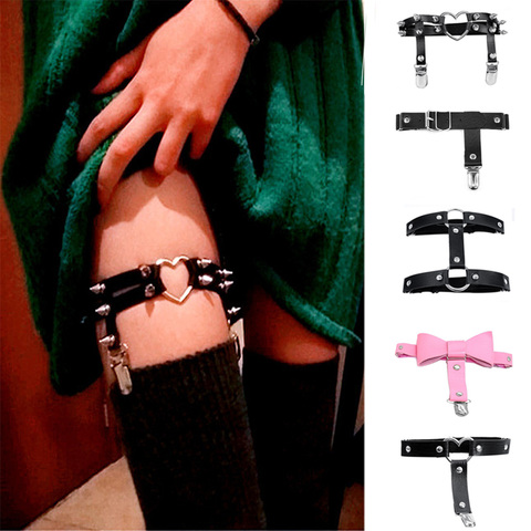 Rock-liguero de cuero Sexy para mujer, arnés elástico para pierna para chica, accesorios góticos negros, remache gótico, tobillera Punk, liguero para el muslo ► Foto 1/6