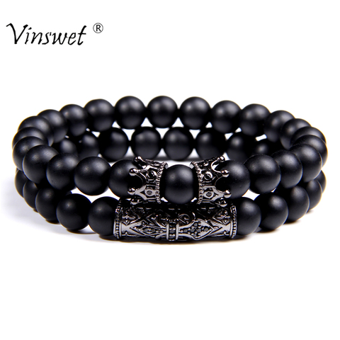 De lujo de 2 uds hombres abalorios pulseras negro Piedra Natural ónix pulseras Homme brazaletes de moda para hombres hechos a mano accesorios de la joyería ► Foto 1/6