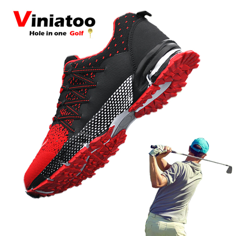 Zapatos de Golf transpirables para hombre, zapatillas de deporte masculinas de calidad, ligeras, cómodas, para caminar y gimnasio, color rojo y negro, novedad ► Foto 1/6