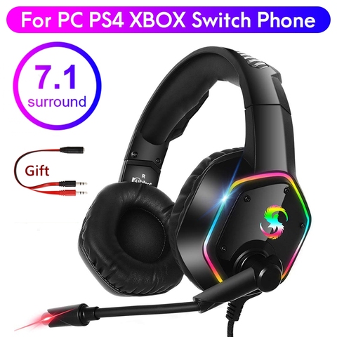 Auriculares 7,1 estéreo LED para videojuegos para portátil PS4, auriculares para jugadores por encima de la oreja con micrófono Cancelación de ruido chico PC ordenador teléfono Tablet casco ► Foto 1/6