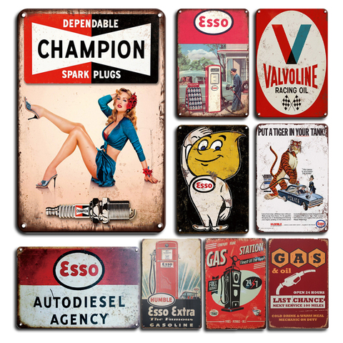 Esso-Signo de lata de Metal con Motor Extra, Vintage, campeón, bujía, placa de hojalata, Retro, decoración para gasolinera, PLACA de Metal personalizado ► Foto 1/6