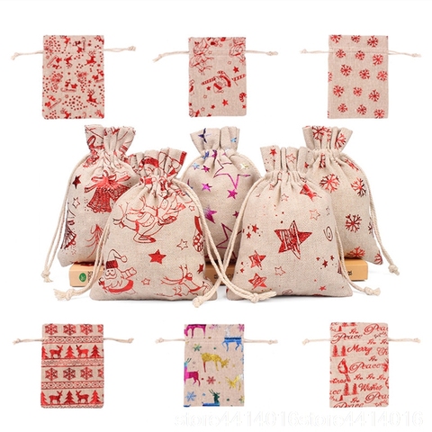 10 Uds. De bolsita de arpillera de alce con estampado a Color, bolsita de joyas de regalo de Navidad, decoración para fiesta de boda, cajonera, bolsita, 66 ► Foto 1/6