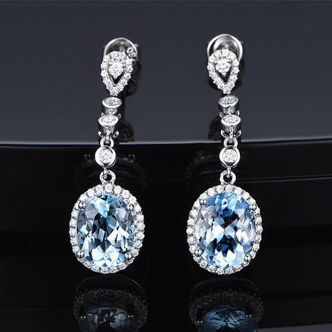 Pendientes de gota de cristal azul para mujer, aretes colgantes de circonia azul para mujer, aretes de boda ovalados para novia ► Foto 1/6