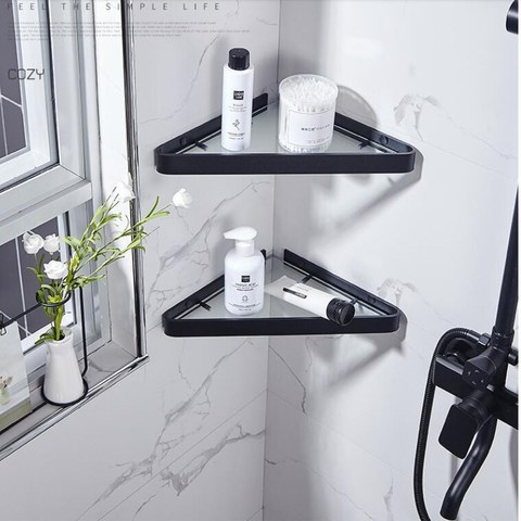 Estante de ducha de aluminio con acabado negro, cesta de succión, accesorio de baño ► Foto 1/6