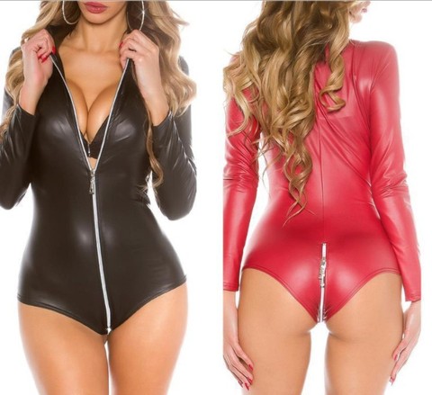 Sexy abrir la entrepierna de Mono para sexo cremallera trajes de cuerpo de las mujeres Vestido de Pvc Sexi con los pechos expuestos Crotchless Lencería de látex sissy ► Foto 1/6